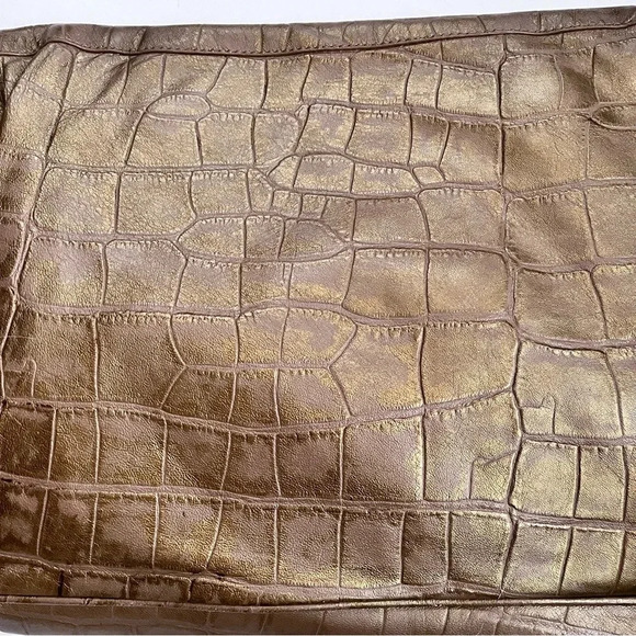 Vintage Y2K Cynthia Rowley Embossed Bronze Leather Fold Over Buckle Clutch - Picture 8 of 14